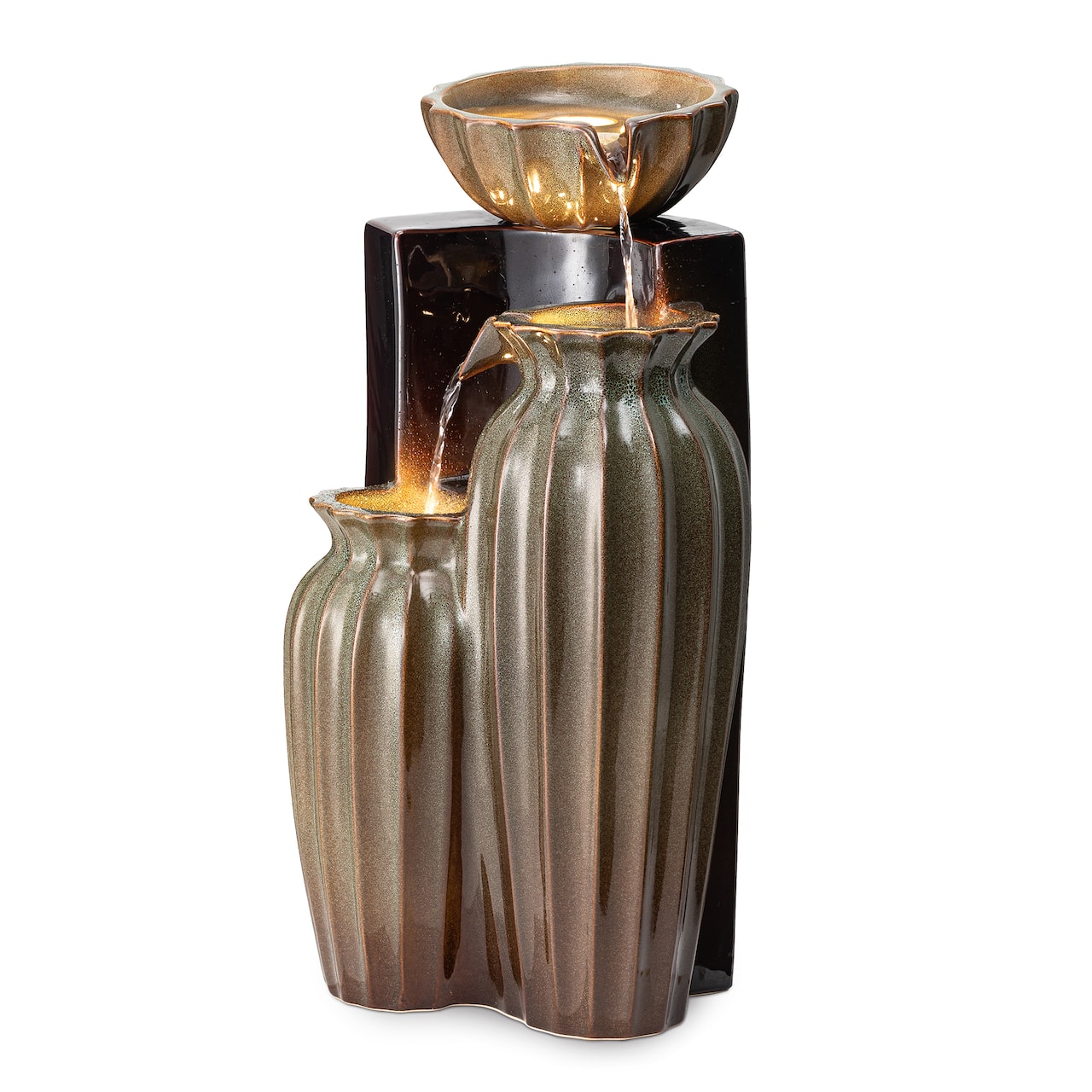 Glitzhome® 26.75" 3-Tier LED Fluted Textured Ceramic Outdoor Floor Fountain